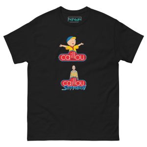 T-shirt noir avec motif Caillou et parodie Caillou Shippuden